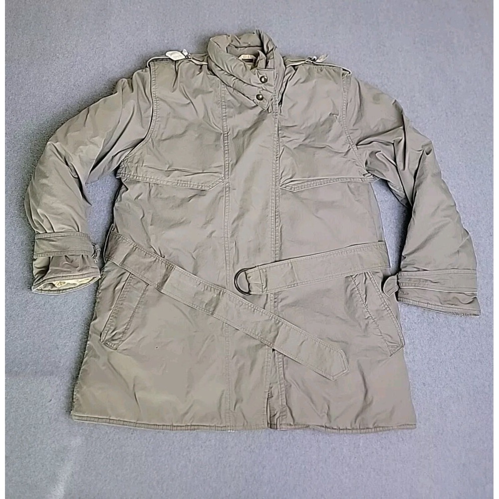 Eddie Bauer Goose Down Jacket Mens Small Gray Full Zip Lined Belted Pockets 80s